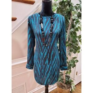 Fab' rik Women's Blue & Black Polyester Round Neck Long Sleeve Top Blouse Size L